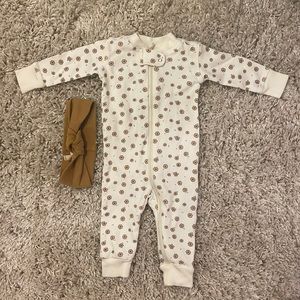 Quincy Mae zippered onesie and matching head band